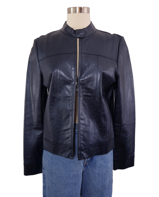 y2k navy womens leather jacket