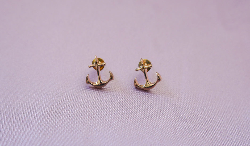 gold anchor stud earrings