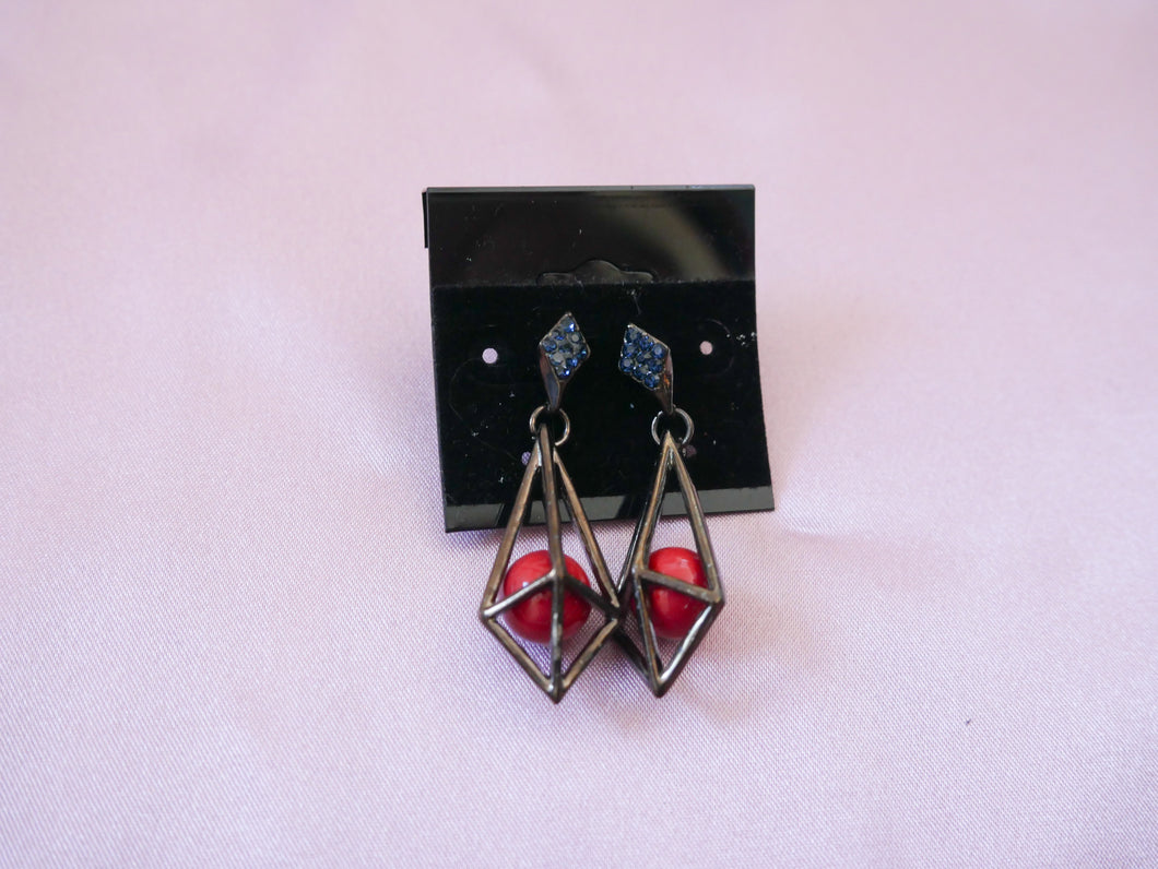 new red caged earrings 