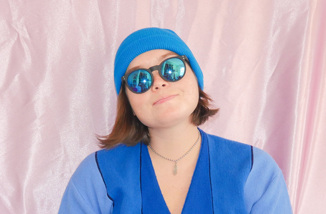 new round blue reflector sunglasses women's accessories men's accessories