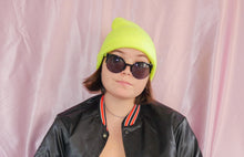 Load image into Gallery viewer, new black round sunglasses neon hat black bomber jacket
