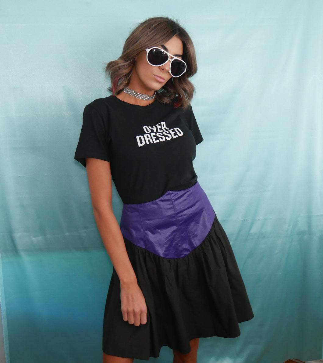 vintage black and purple high waisted skater skirt women's clothing