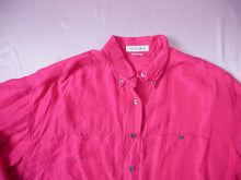 Load image into Gallery viewer, vintage carlton sport hot pink button up made with 100% silk women&#39;s clothing
