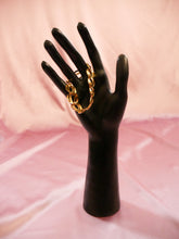 Load image into Gallery viewer, vintage thick gold 80&#39;s bracelet women&#39;s accessory on black mannequin hand
