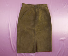 Load image into Gallery viewer, vintage 1980&#39;s moss green suede pencil skirt women&#39;s clothing
