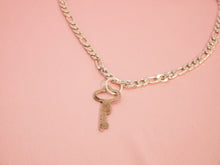 Load image into Gallery viewer, vintage silver key charm on a silver chain necklace jewelry
