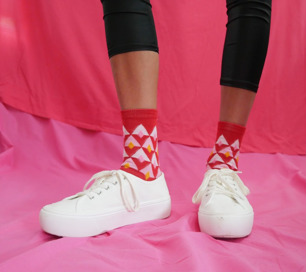 new ankle length red printed women's sock