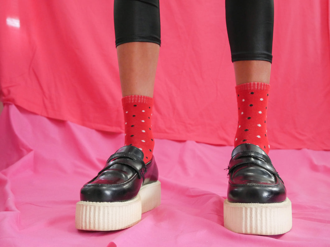 new ankle length red polka dot printed sock platform shoe women's clothing