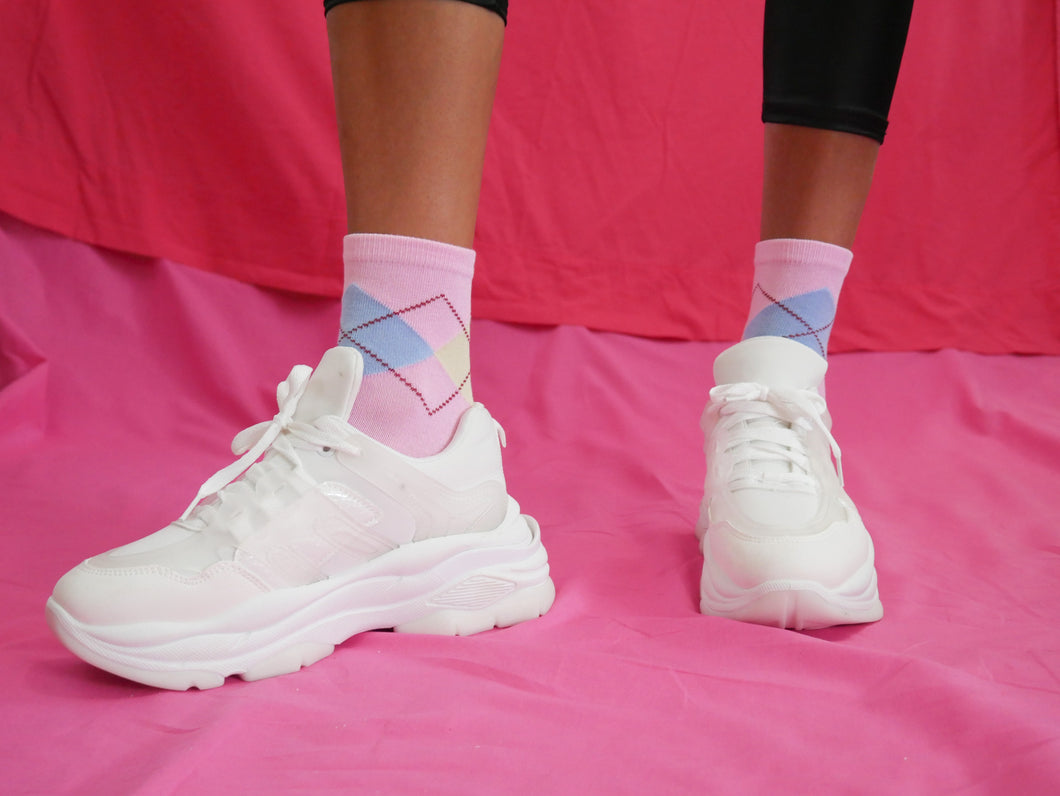 Y2K Candy Pink Argyle Ankle Sock